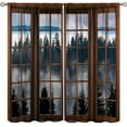 thumbnail image 1 of Misty Forest Landscape Curtains, Wooden Window Forest Mountain Rustic Bedroom Living Room Kitchen Blackout Curtains 42x54 Inch, 1 of 6
