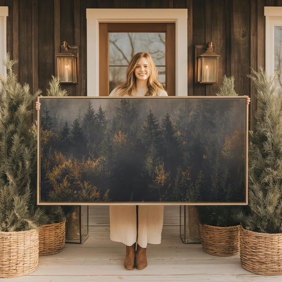 Misty Forest Landscape Large Poster Rustic Modern Wide Wall Art, Poster Only