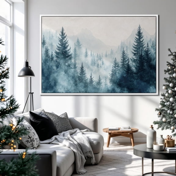 Misty Forest Landscape Poster Evergreen Trees Wall Art Nature Decor Mountain Poster Ready To Hang, Unframed Poster Size 8x12