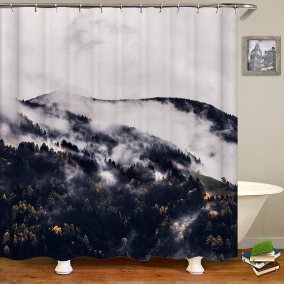 Misty Forest Landscape Shower Curtains With Waterproof Polyester Green Natural Landscape Home Decoration Bathroom Curtain