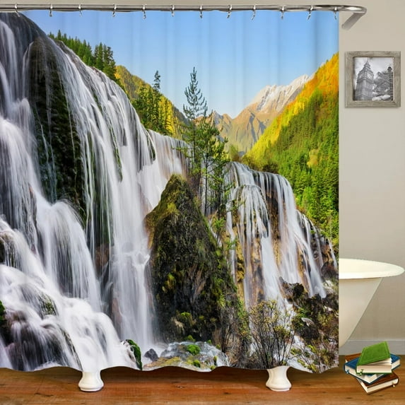 Misty Forest Landscape Shower Curtains With Waterproof Polyester Green Natural Landscape Home Decoration Bathroom Curtain