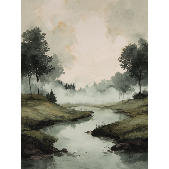 Misty Forest Landscape Watercolor Canvas Print Wall Art for Living Room Bedroom Office