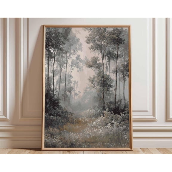 Misty Forest Moody Woodland Nature Landscape Wall Art Print, Unframed Paper Poster 24x36in