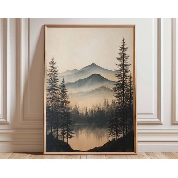 Misty Forest Mountain Landscape Wall Art, Unframed Paper Poster 24x36in