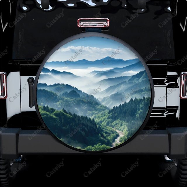 Misty Forest Mountain Nature Polyester Universal Spare Wheel Tire Cover
