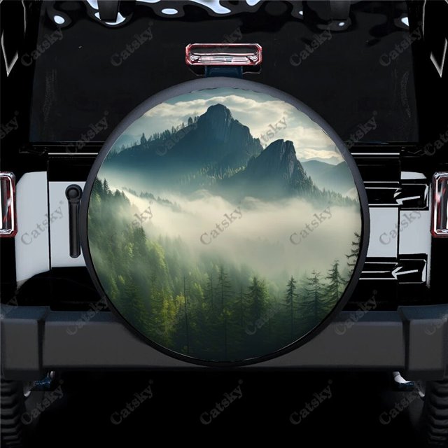 Misty Forest Mountain Nature Polyester Universal Spare Wheel Tire Cover
