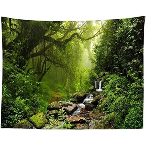 Misty Forest Mountain Stream Rainforest Tapestry Jungle Creek Psychedelic Wall Hanging Natural Scenery Forest Decor for Bedroom Living Room Dorm$$Home Decor, Kitchen, & Other