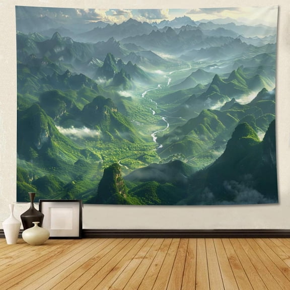 Misty Forest Mountains Tapestry Mountain Tapestry Wall Hanging Aesthetic Nature Tapestries 60x90 Inch Nature Landscape Watercolor Tapestries for Bedroom Living Room Backdrop