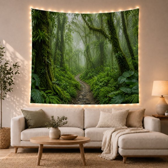 Misty Forest Narrow With Winding Dirt Path Leading, Mystical Fantasy for Space Lovers, Galaxy Room Decor, Mother's Day Gift, Tapestry Wall Hanging for Bedroom and Dorm