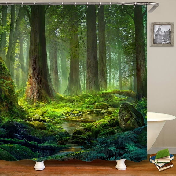Misty Forest Nordic Style Shower Curtains With Waterproof Fabric Green Natural Landscape Home Decoration Bathroom Curtain