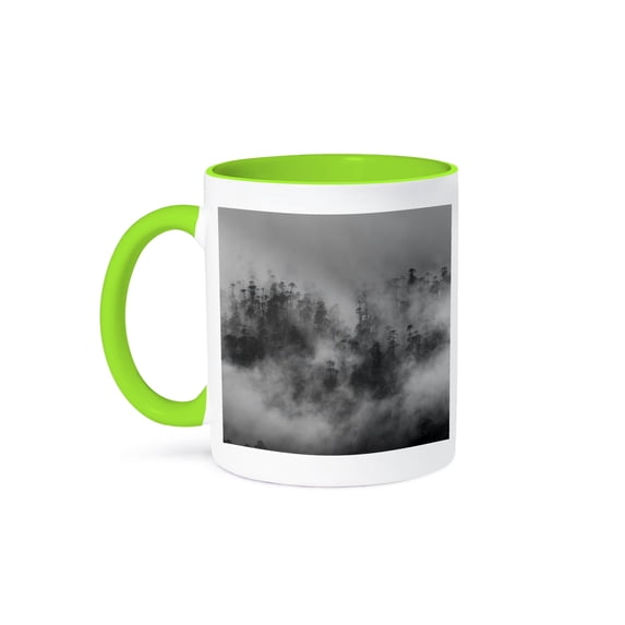 3dRose, Misty forest, Paro Valley, Bhutan, 11oz Two-Tone Green Mug