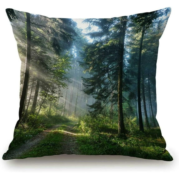 Misty Forest Pillow Covers 18x18 Farmhouse Decorative Sunshine Trees Throw Pillow Covers for Patio Furniture and Couch