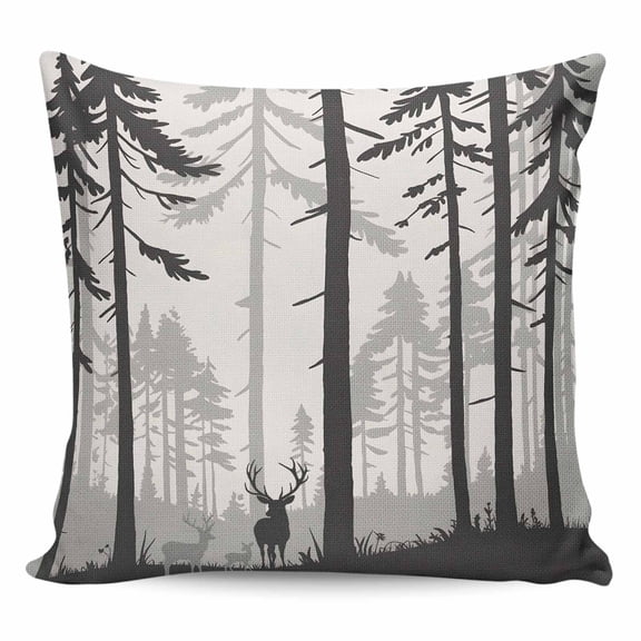 Misty Forest Pillow Covers 18x18 Inch Decorative Throw Pillow Cover, Pine Trees Elk Vintage Pastoral Gray Sofa Pillowcases Accent Cushion Case Home Decor Bedroom Living Room
