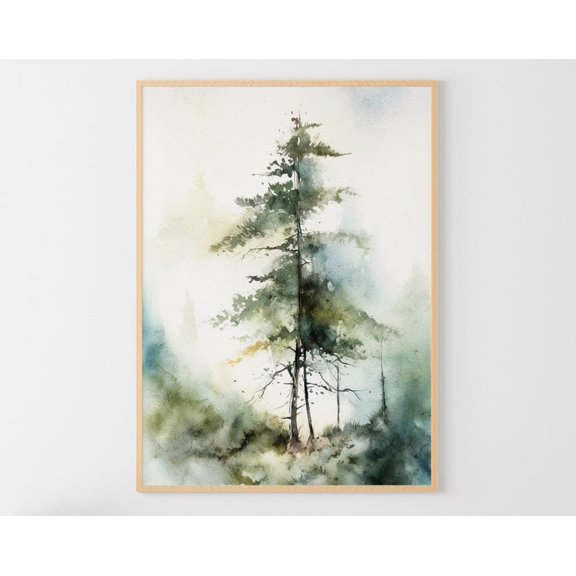 Misty Forest Pine Tree Art Poster, Unframed Poster Size 24x36