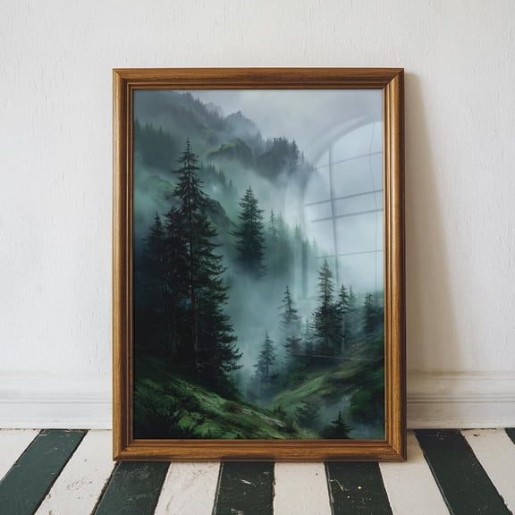 Misty Forest Poster, Nature Wall Art Poster, Aesthetic Wall Art Vintage Trendy Home Decor, Apartment Decor, Unframed Poster Size 24x36