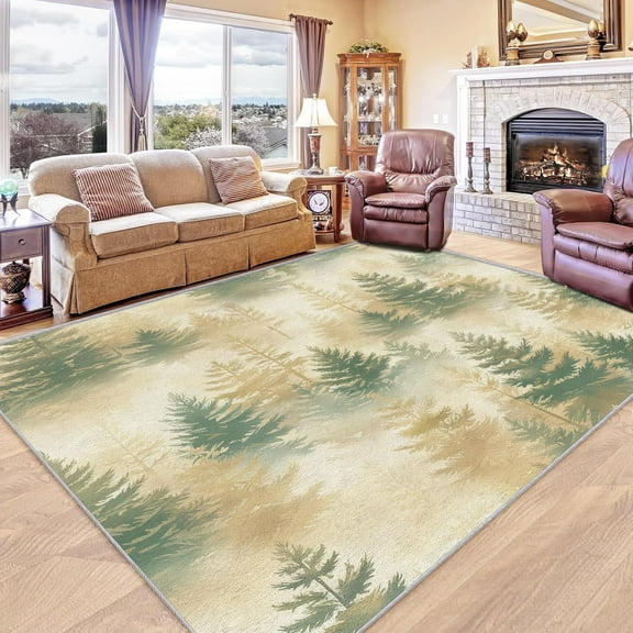 Misty Forest Rug Nature Landscape Rugs For Living Room Bedroom, Pine Tree Area Rug For Home Decor, Washable Non Slip Floor Rug 1x2ft