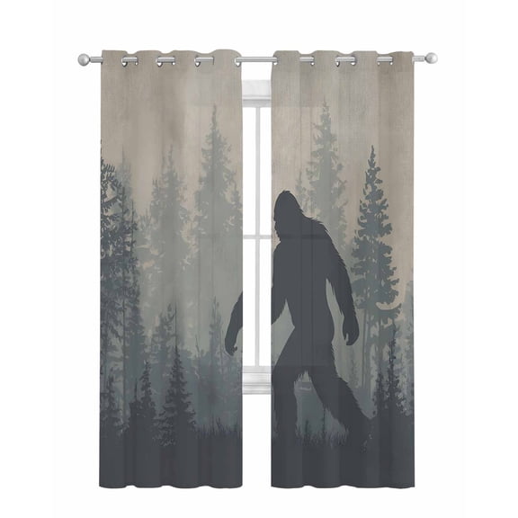 Misty Forest Sheer Curtains 63 Inch Length 2 Panels Set for Living Room/Bedroom, Pine Trees Gray Foggy Vintage Rustic Kitchen Curtains Grommet Semi-Sheer Curtains Drapes Window Treatments 42"x63"x2
