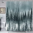 thumbnail image 1 of Misty Forest Shower Curtain, Foggy Forest Pine Tree Wild Goose Nature Woodland Landscape Bathroom Curtains Bathtub Decor Waterproof Fabric Machine Washable with 12 Hooks GCI-10459, 1 of 6