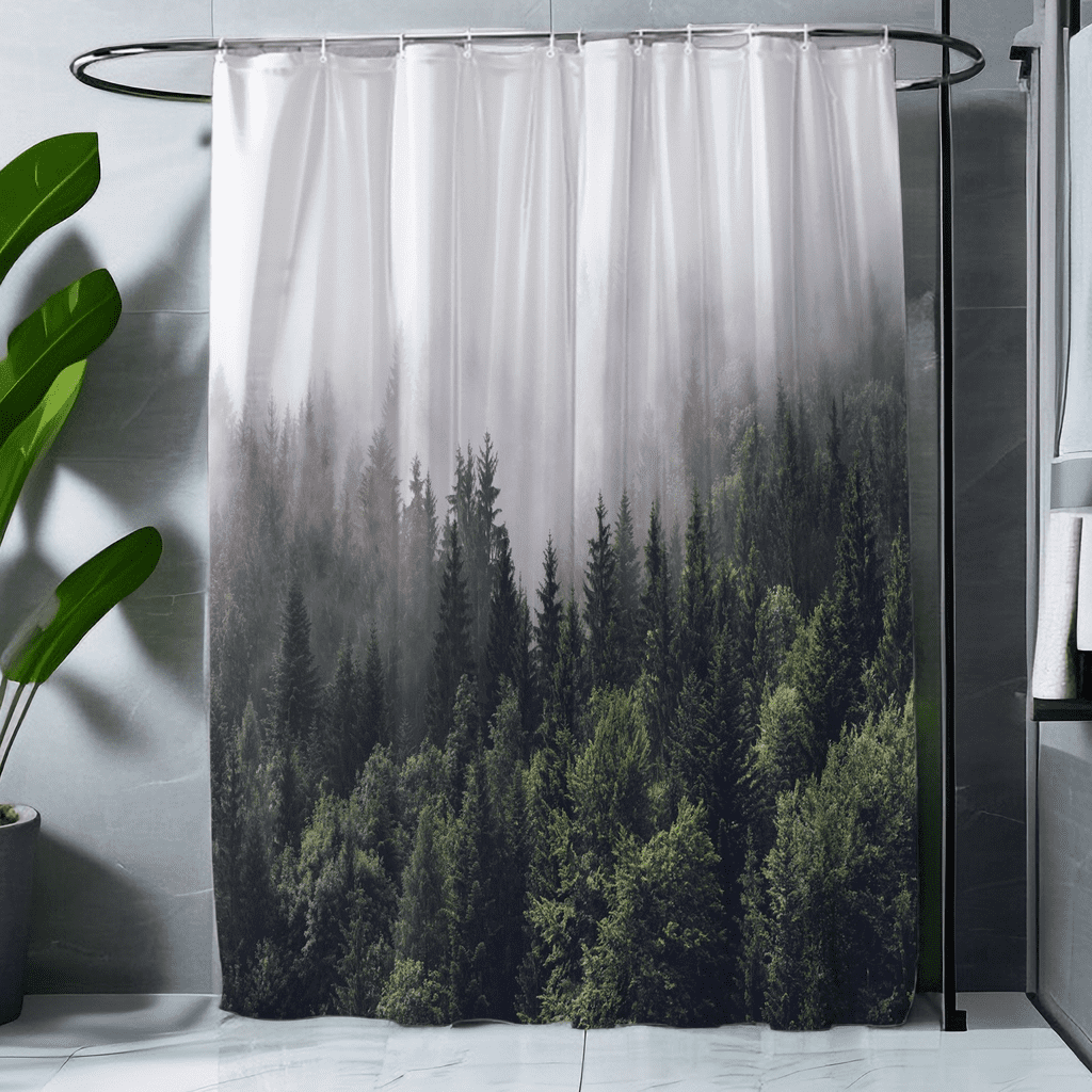 Misty Forest Shower Curtain, Woodland Foggy Mountain Design, Water ...