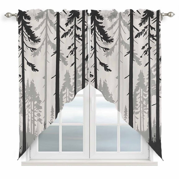 Misty Forest Swag Valances for Windows, Kitchen Curtains 36 Inch Length 2 Panels Set, Pine Trees Elk Vintage Pastoral Gray Short Curtains for Small Windows Rod Pocket Cafe Curtains Drapes 28"x36"
