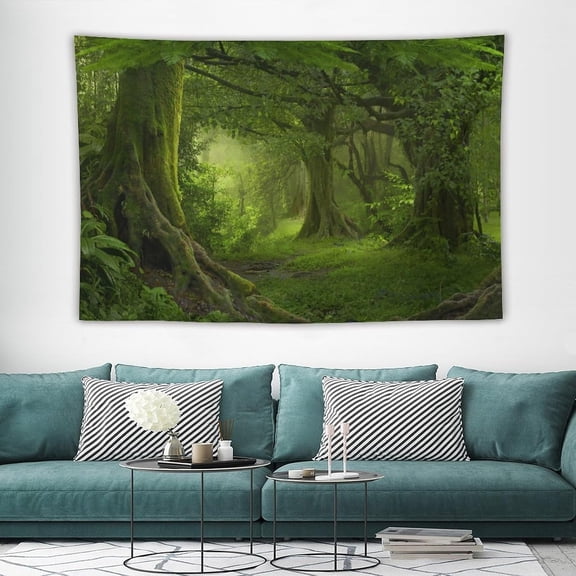 Misty Forest Tapestry Tropical Jungle Greenery Natural Scenery Woodland Landscape Tapestry Wall Hanging for Living Room Bedroom Dorm Classroom Aesthetic Decor W60xL40in