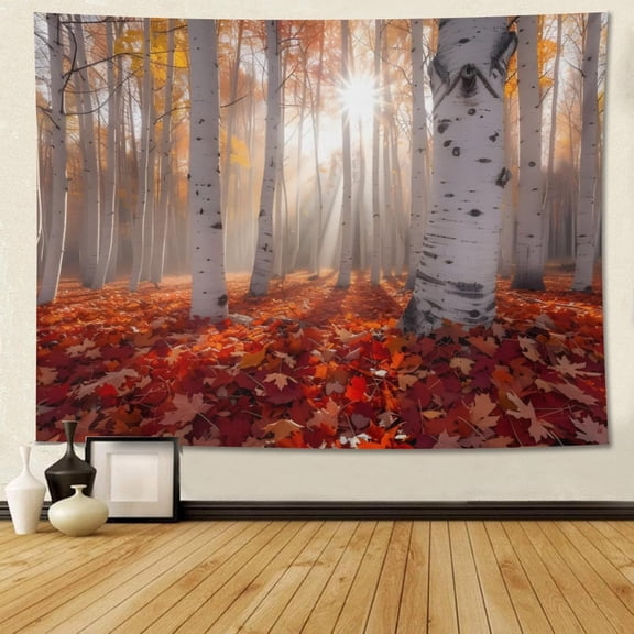 Misty Forest Tapestry Wall Hanging Autumn Maple Leaves Tapestry 60x90 Inch Sunny Maple Forest Tapestries Fall Scenery Sunset Tapestries for Home Living Room Dorm Wall Decor
