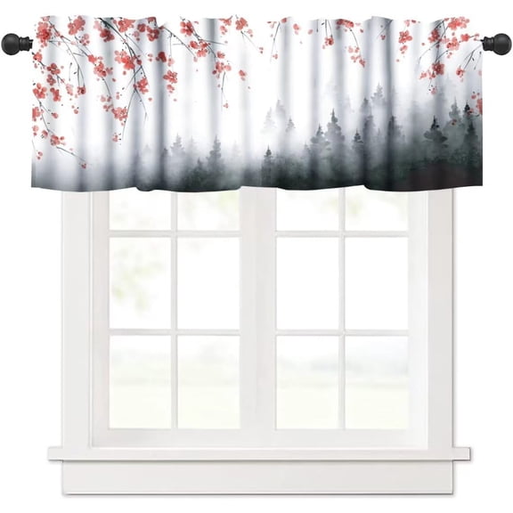 Misty Forest Valances Curtain for Window,Japanese Traditional Painting Cherry Blossom Print Rod Pocket Window Curtains for Living Room,Bedroom,Kitchen,Bathroom,1 Panel,54" W x 18" L
