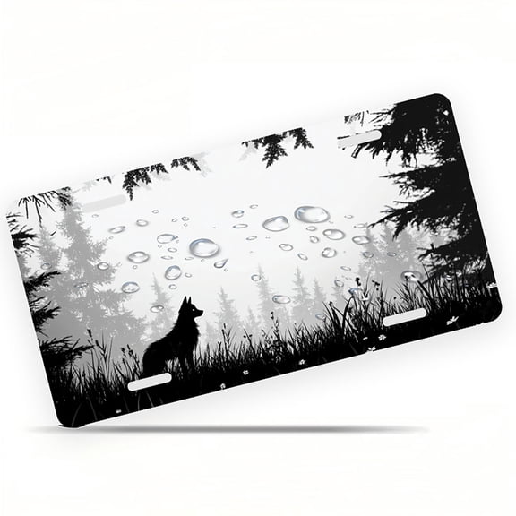 Misty Forest Wolf Front License Plate, Metal License Plate, Funny Standard Plates Personalized Novelty Decorative For Men/Women/Boys/Girls Car 6×12 Inch