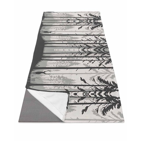 Misty Forest Yoga Towel for Hot Yoga Non Slip, Pine Trees Elk Vintage Pastoral Gray Yoga Mat Towel Absorbent Yoga Sweat Towels Microfiber Hot Yoga Blanket for Bikram Pilates 26"x74"