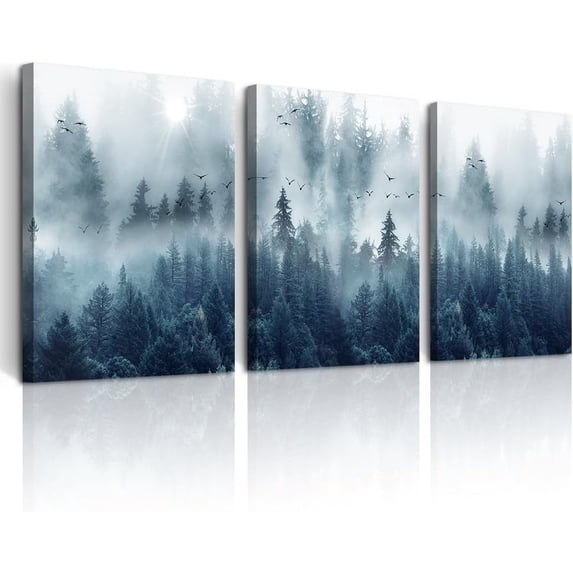 Misty Forests Tree Wall Painting Wall Decor For Living Room Framed Canvas Wall Art For Bedroom Ready to Hang Office Wall Decorations Modern Home Decor Wall Artwork Posters Pictures 3 Piece