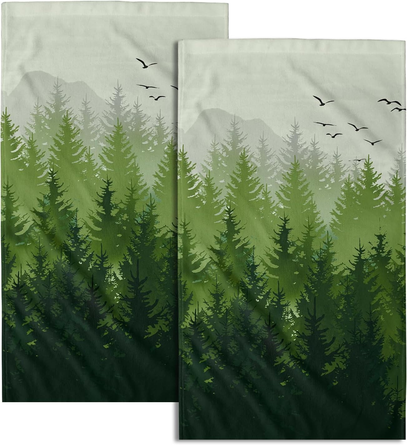 Misty Green Forest Hand Towels,Wild Nature Landscape Soft Water Absorbent Decorative Towel Washcloths for Bathroom Kitchen Spa Gym Yoga 14X28 Inch