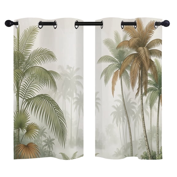 Misty Jungle Blackout Curtains 39 Inches Long, Retro Coastal Sage Green Palm Trees Thermal Insulated Room Darkening Drapes with Grommets for Living Room 27.5"W x 39"L, 2 Panels