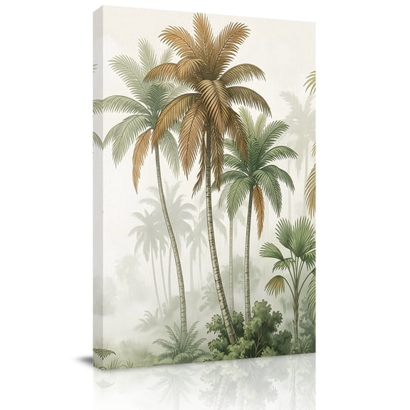Misty Jungle Canvas Wall Art for Living Room, Retro Coastal Sage Green Palm Trees Poster Print Painting for Bedroom Office Home Decoration Wall Pictures Prepare To Hang 22"x28"
