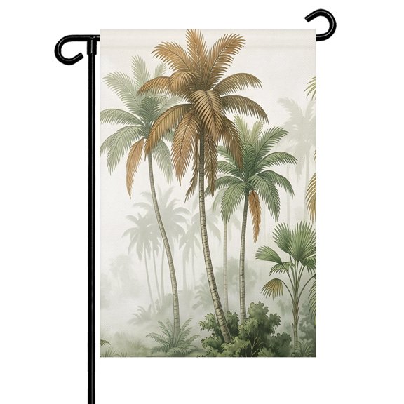 Misty Jungle Garden Flag 12x18 Inch Retro Coastal Sage Green Palm Trees Double Sided Small Decorative Garden Flags for Outside, Outdoor Yard Porch Lawn Decoration