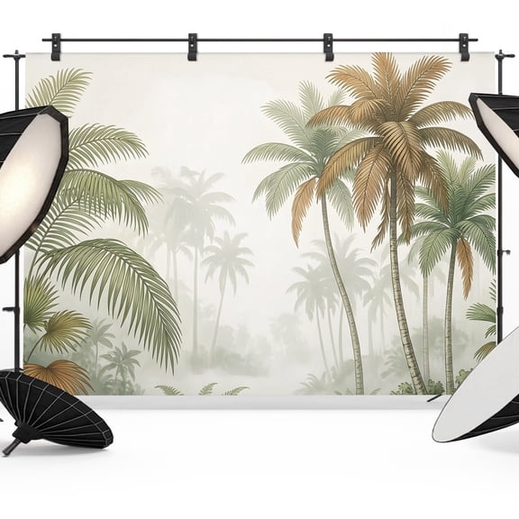 Misty Jungle Photography Backdrop 7x5FT, Retro Coastal Sage Green Palm Trees Photo Backdrops, Background for Photography Studio Photo Studio Background, Back Drop for Photoshoot