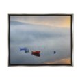thumbnail image 1 of Misty Lake Canoes Fog Scene Landscape Painting Luster Gray Framed Art Print Wall Art, 1 of 6