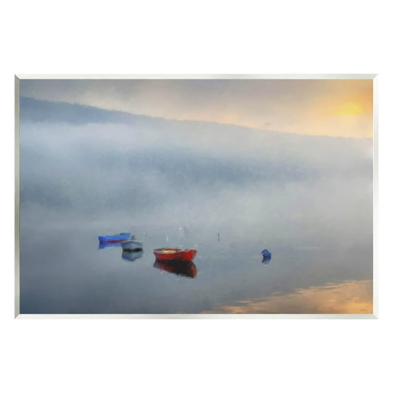 Misty Lake Canoes Fog Scene Landscape Painting Unframed Art Print Wall Art