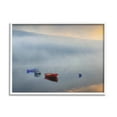 thumbnail image 1 of Misty Lake Canoes Fog Scene Landscape Painting White Framed Art Print Wall Art, 1 of 7