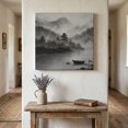 thumbnail image 1 of Misty Lake Landscape Canvas Wall Art for Living Room Bedroom Bathroom, Country Vintage Minimalist Gray Tree Boat Canvas Art Wall Decor, Artwork for Walls Home Office Decor, 10"x10", 1 of 9