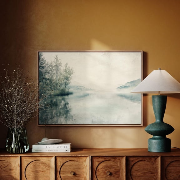 Misty Lake Landscape Wall Art - Serene Nature Scene With Soft Reflections And Calm Blue-Green Tones Wall Art, Modern Wall Decor, 12x18 UNFRAMED