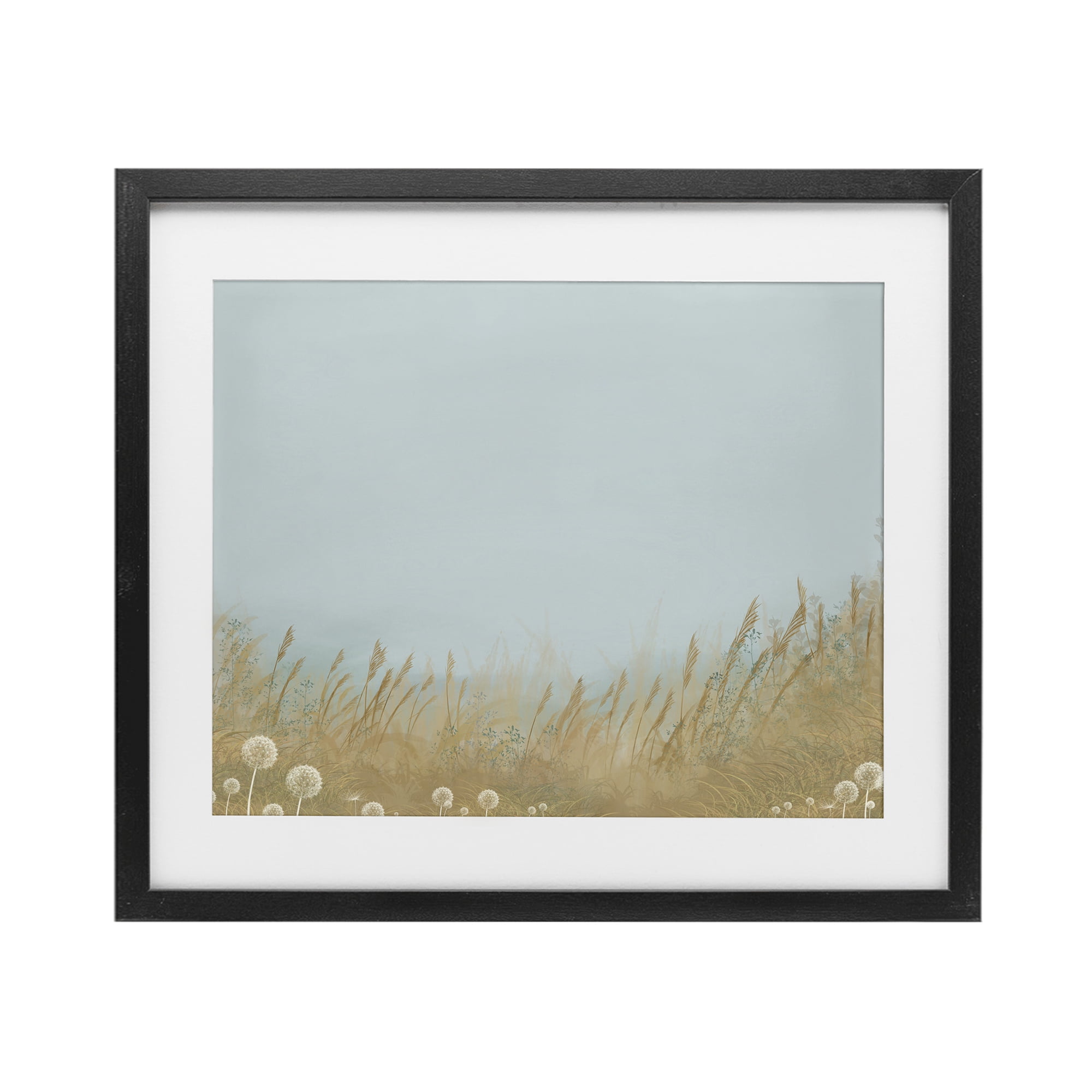 Misty Meadows Blowing in Wind Black Framed Print Under Glass, design by Renel Peters