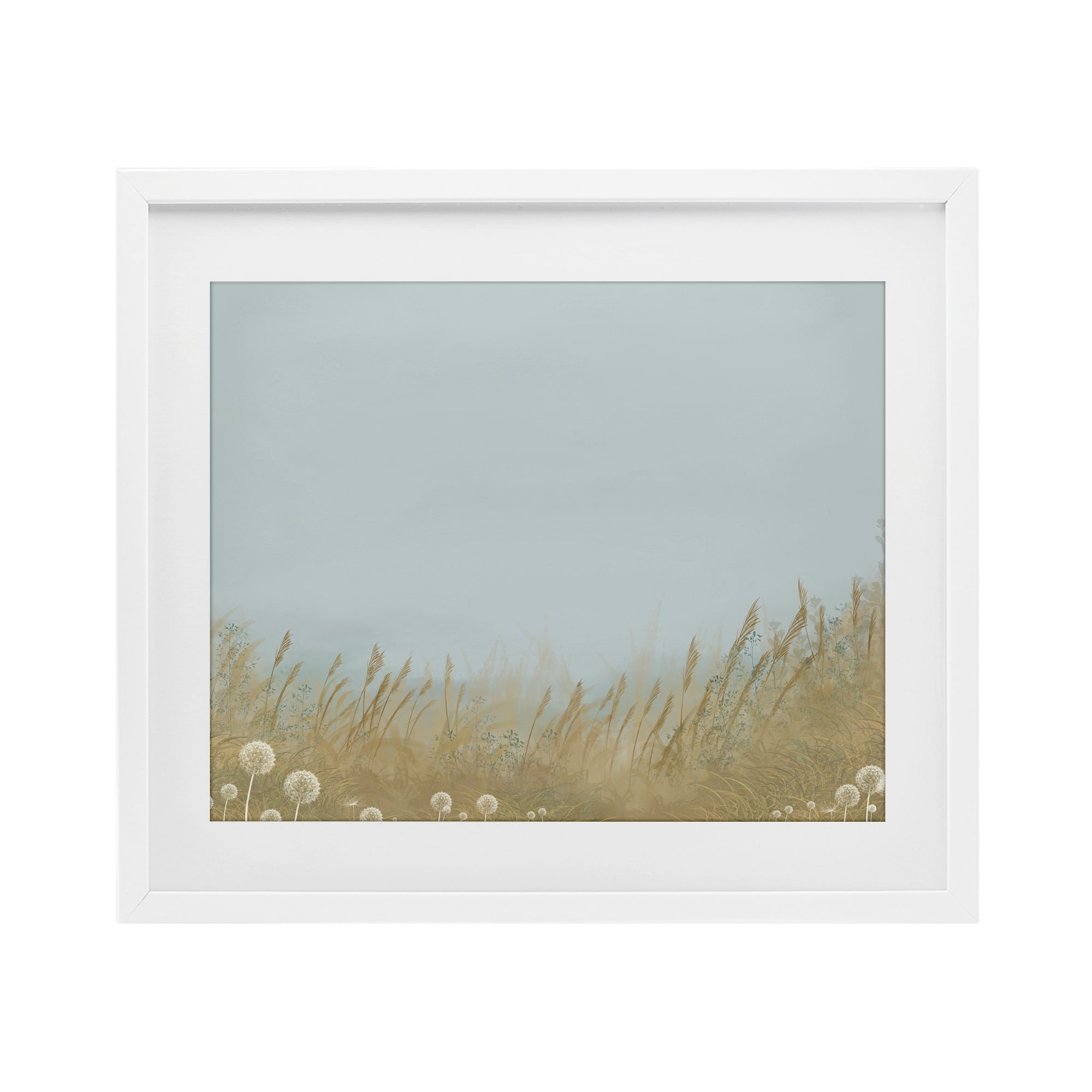 Misty Meadows Blowing in Wind White Framed Print Under Glass, design by Renel Peters