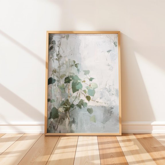 Misty Minimal Abstract Botanical Art Neutral Textured With Soft Painterly Brushwork Calming Decorative Wall Art Poster , Poster Print Only