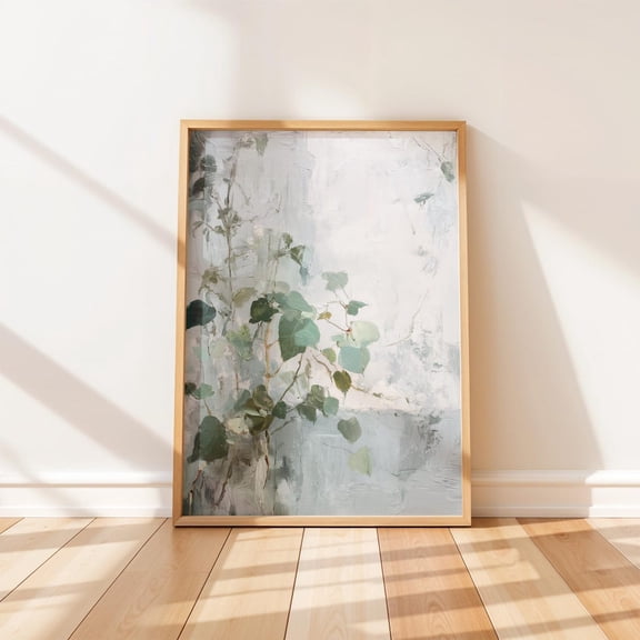 Misty Minimal Botanical Art Neutral Textured With Soft Painterly Brushwork Calming Modern Wall Decor, Stretched Canvas