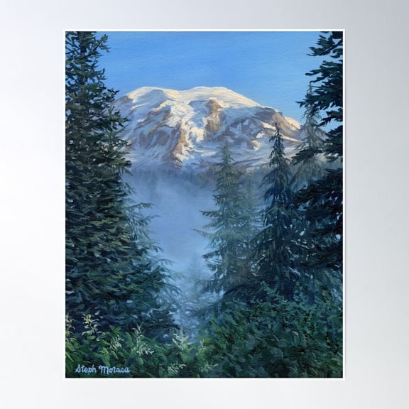 Misty Morning At Mt Rainier Poster Wall Art, Modern Wall Decor, 8x12 UNFRAMED