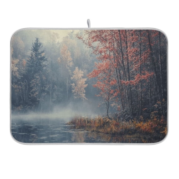 Misty Morning in Forest Dish Drying Mat 16x18 Absorbent Microfiber Draining Rack Pad for Kitchen Counter Sink