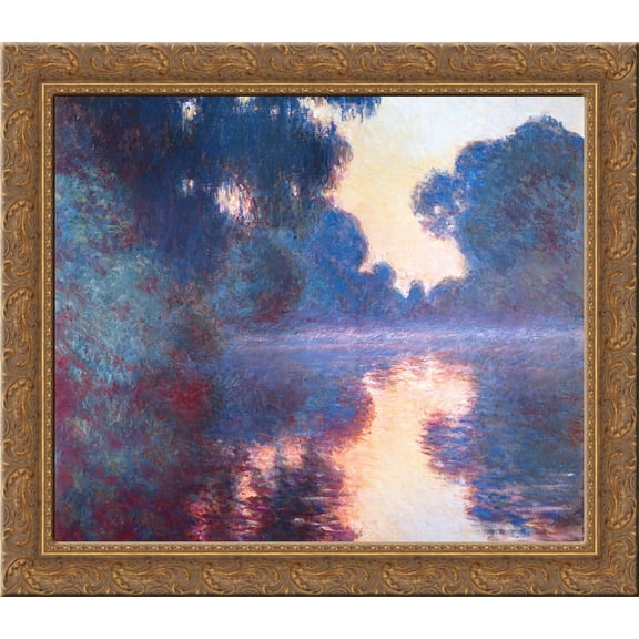 Misty Morning on the Seine in Bue 20x20 Gold Ornate Wood Framed Canvas Art by Monet, Claude