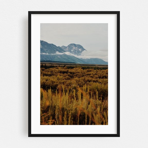 Misty Mount Moran - Wyoming Photography Landscape Mountain Nature Autumn Scenic Wilderness Foggy Black Framed Wall Art Print 24 x 36 inches