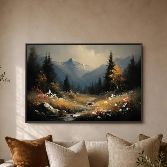Misty Mountain Alpine Meadow Wall Art Print for Living Room Decor UNFRAMED Poster