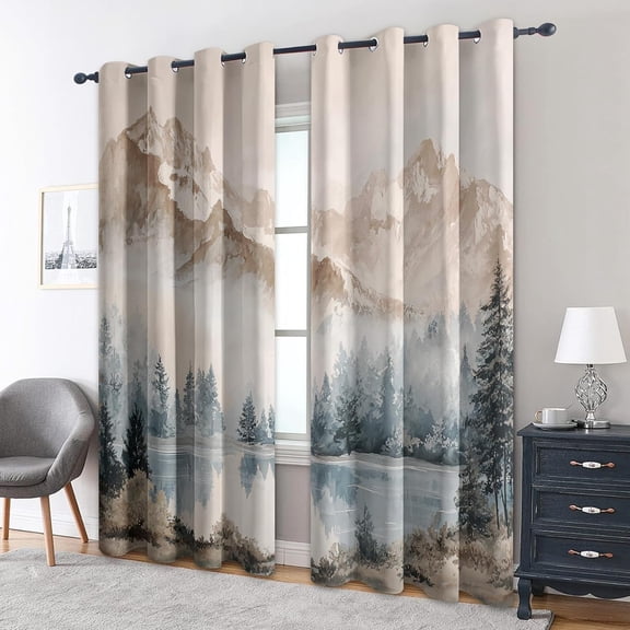 Misty Mountain Blackout Curtains for Living Room, Bedroom, Forest Lake Nature Landscape Pattern Thermal Insulated Grommet Window Drapes-42"W x 63"L(Pack of 2)